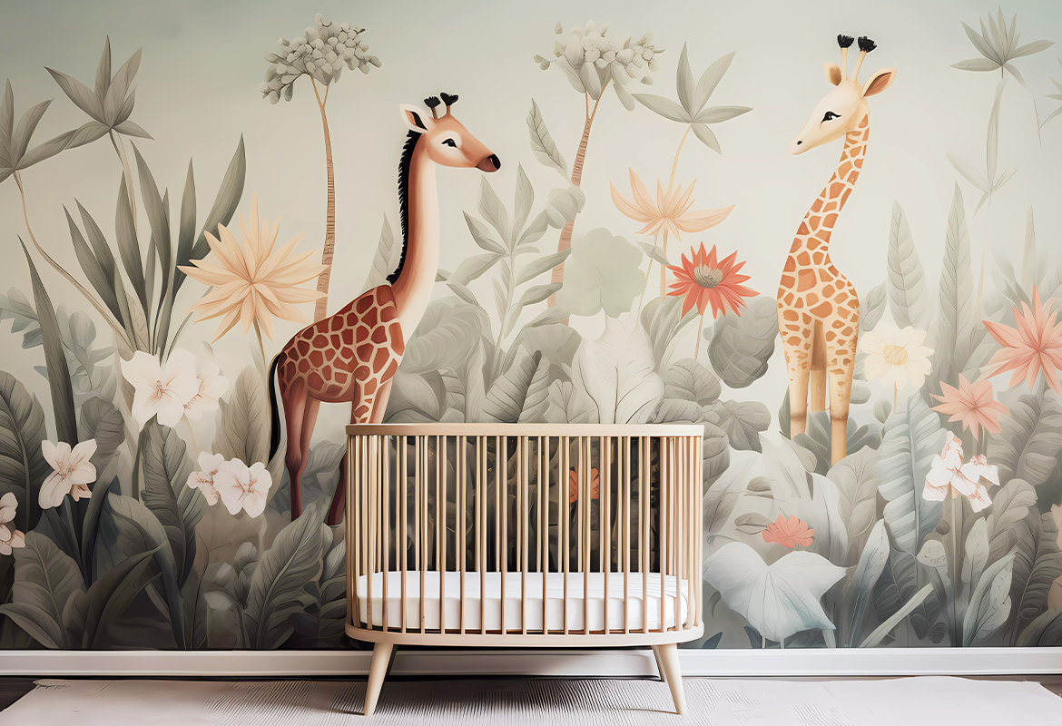 Babyzimmer mit Giraffen-Wandbildtapete